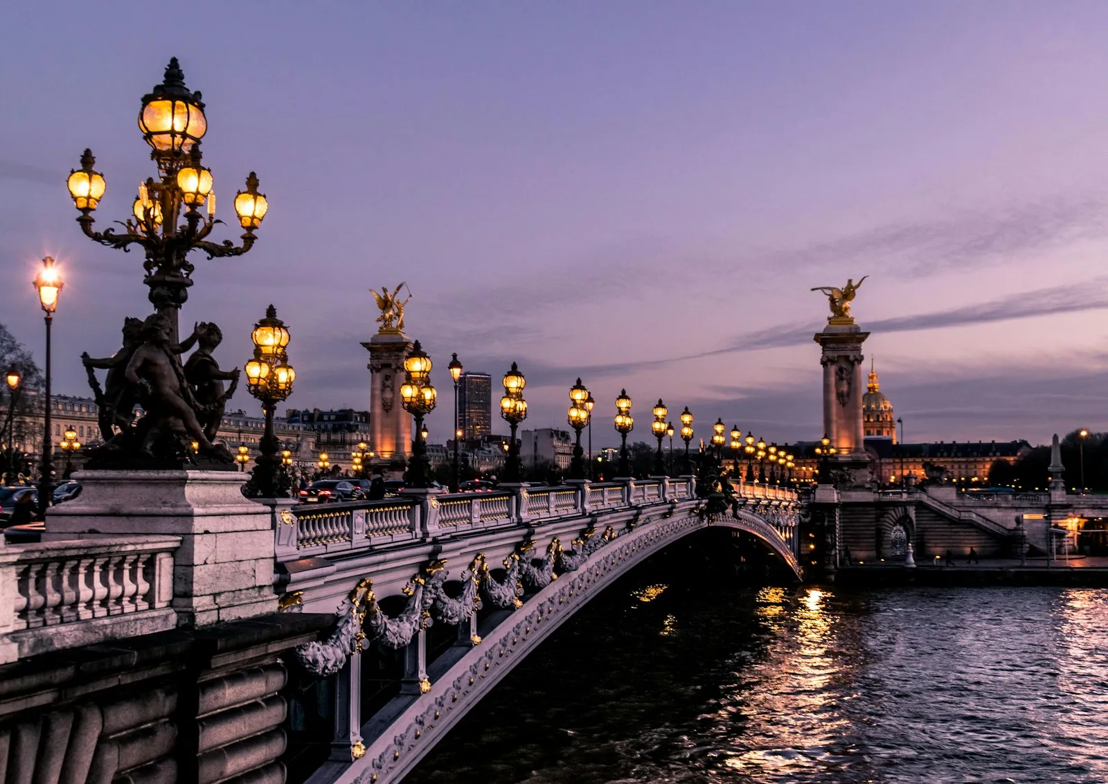 Pont Alexandre III in Paris at dusk